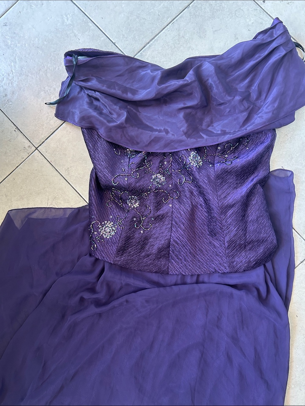 Purple Maxi Dress Embroidered sleeveless  with a ruffle